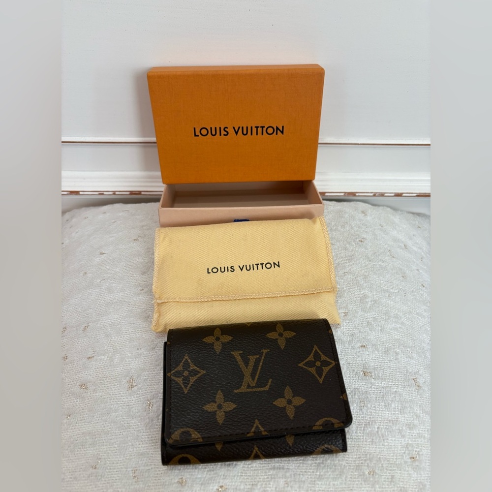Louis Vuitton Tan Leather Card Holder with box and dust cover